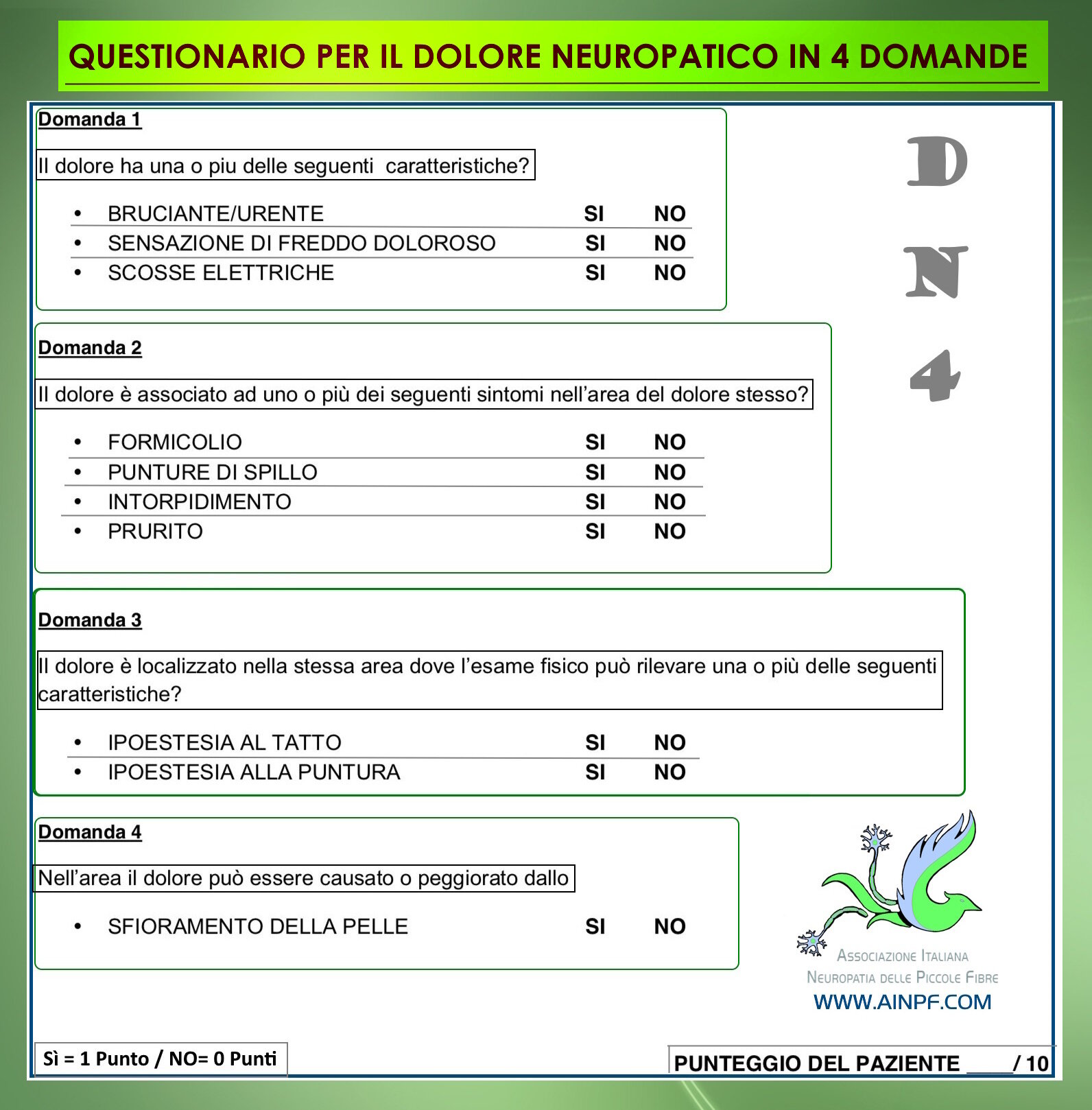 questionario del dolore neuropatico